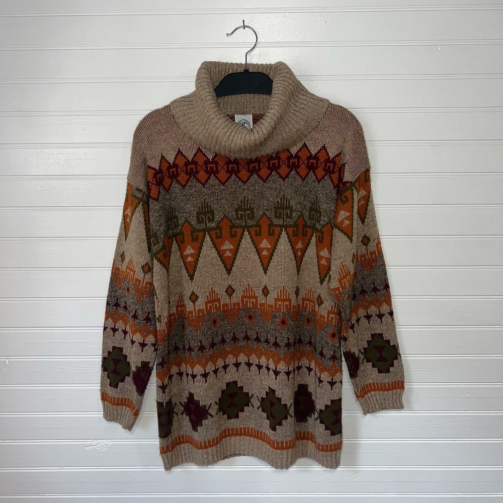 Vintage 80s Aztec Southwestern Native Indie Bohemian Country Turtleneck‎ Sweater